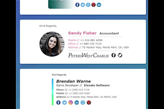 design unique clickable html signature,gmail,outlook signature,email signature
