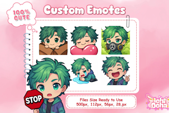 draw custom twitch and discord emotes in cute chibi style