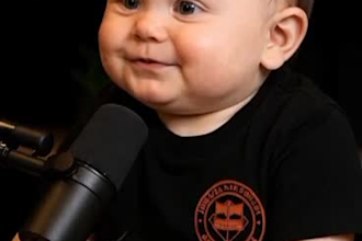 stunning viral baby talking podcast, ai podcast video, ai funny video, ai baby