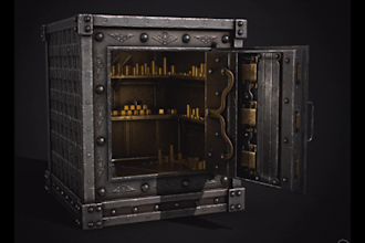 design realistic 3d vault box, 3d vault animation for crypto game or product