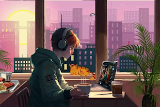 build lofi loop animation illustration, animated gif character design
