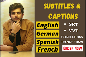 add subtitle to your video in english, french, spanish, german or italian srt