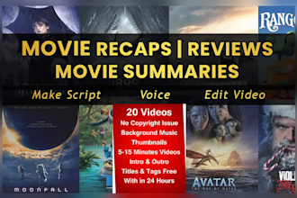 create movie recap videos, movie reviews with script and voiceover