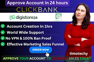 create approve, verified clickbank affiliate marketing digistore24 account 30min