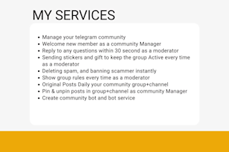 be your telegram or discord community manager,moderator