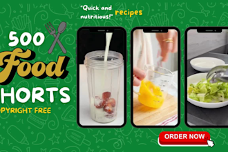 create 500 trending food and health youtube shorts and manage your channel