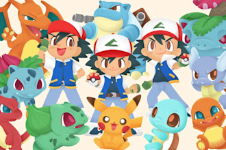 draw you as a trainer with your pokemon in chibi style