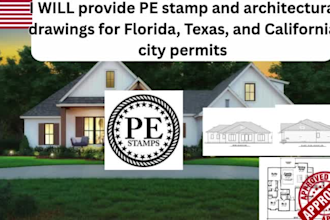 pe stamp and architectural drawing, florida ,texas and california USA citypermit