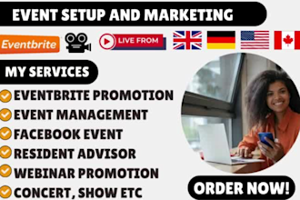 do eventbrite promotion, event setup, facebook event, webinar concert, shows