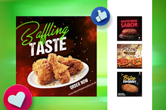 design restaurant social media posts, GIF, short animation, tv menu