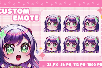 make chibi twitch emotes, vtuber, stream, discord, animated emotes sub badges