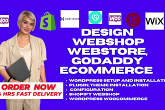 webshop webstore, godaddy ecommerce hostinger bluehost wix ecommerce wordpress