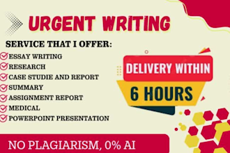 do essay writing, case study, report, apa mla  paper, research summary in 6 hour