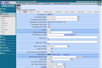 manage vicidial setup and campaign configuration