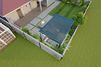 design landscape, backyard, garden, patio and swimming pool
