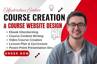 create online course content, lesson plan, course website, video course, ppt