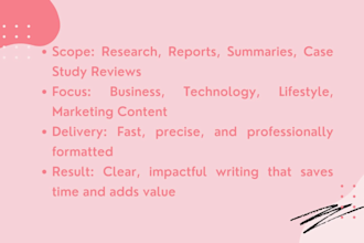 deliver expert research based content, articles, and case study summaries