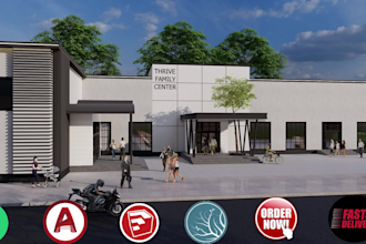 do church rendering, exterior rendering, 3d design, 3d model