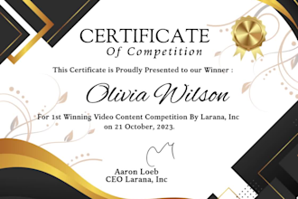 design completion, award,appreciation and achievement certificate in 24 hours