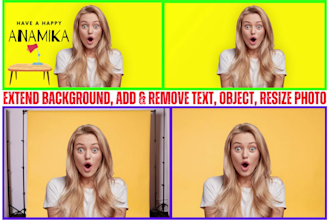 add or remove text, object, person, change, extend background, editing any photo