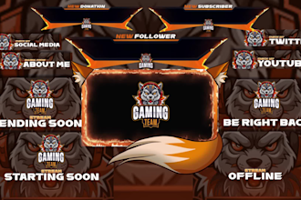 design custom animated twitch overlay, stream mascot, obs, kick streamer package
