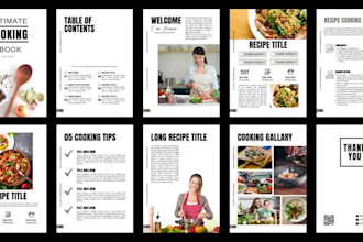 give 10 pages editable cooking recipe ebook canva template