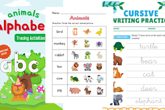 design kids worksheets, activity books and coloring books