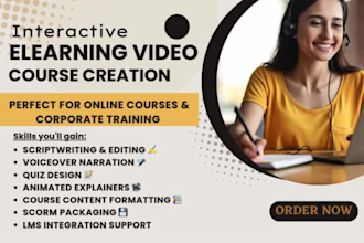 design interactive elearning video lessons tutorials  and explainer course, quiz