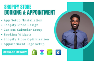 set up shopify store appointment booking website, design appointment booking