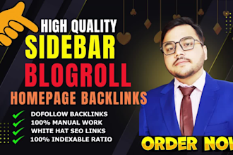 create high da DR blogroll sidebar homepage backlinks, index websites