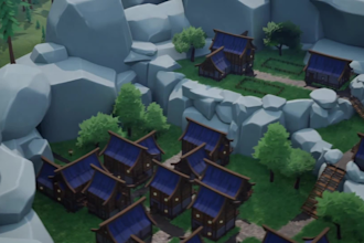 3d stylized village design,3d worldbuilding,3d medieval city map, fantasy forest