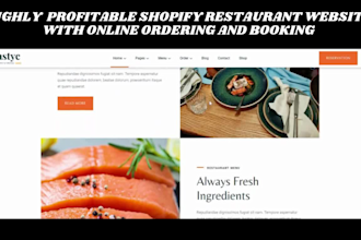 design a shopify restaurant website with online ordering and booking