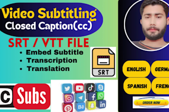 add subtitle and captions english, german, french, spanish srt 12 hrs