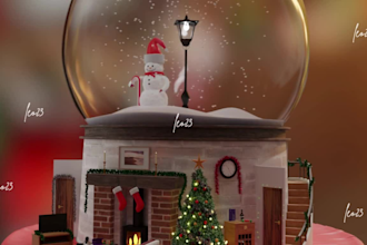 create a stunning 3d christmas logo animation with snow and festive lights