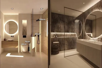 design modern luxury bathroom with space saving layout style realistic 3d render