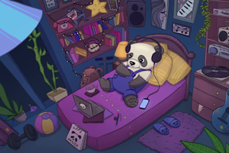 create chill lofi animation loop, animated illustration, gif, lofi music video