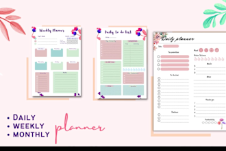 design journal, tracker, monthly, weekly and daily planner