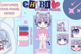 draw cute live2d vtuber avatar model for your streams in chibi style
