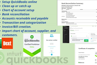 do bookkeeping with quickbooks, clean up, catch up, bank reconcile, excel