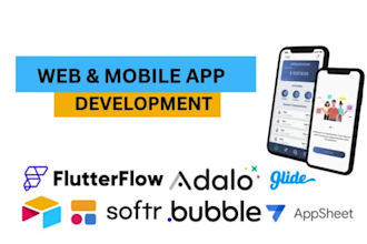 develop mobile app, flutterflow, glide, softr airtable, adalo, appsheet, bubble