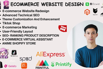 design highly converting ecommerce website anime shopify ecwid etsy pod store