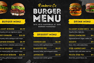 design digital menu board, static tv menu, tv ads, hotel menu or restaurant menu