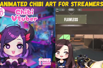draw animated chibi art twitch emotes anime chibi vtuber chibi pngtuber model