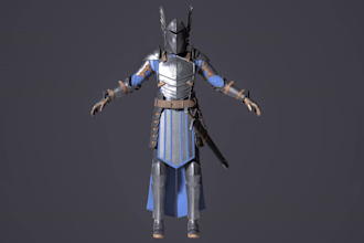 sculpt a 3d stylized armor model, 3d weapon character design, 3d rig and texture