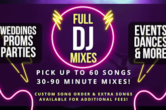 create a dj mix for wedding, prom, or party with tons of songs