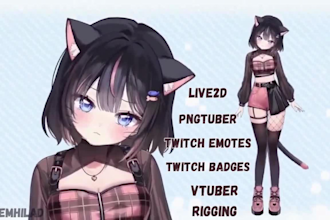 design custom pngtuber avatar, live2d anime style, chibi emotes for streaming