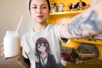 create custom anime t shirt design with mockup trendy wear
