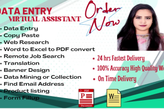 do accurate data entry, copy paste, web scrap, PDF convert