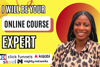 design, setup learnworlds, kajabi, podia, mighty networks online course website