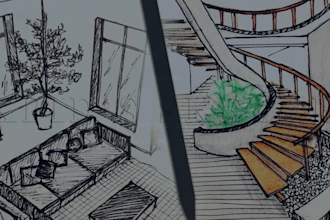 make interior architecture landscape hand sketch